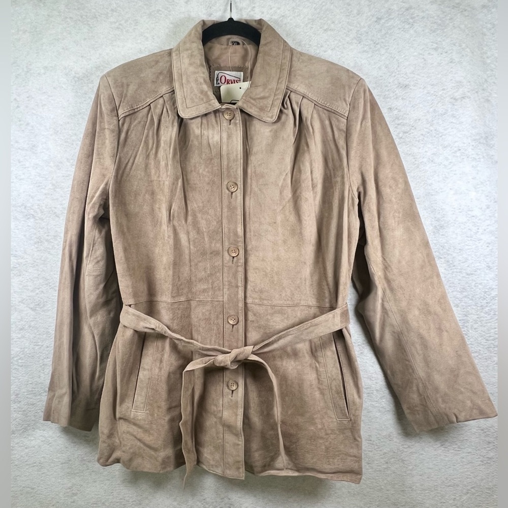 Vintage Orvis Suede 100% Leather Button Down Shirt Jacket Belted Women’s‎ Sz XL